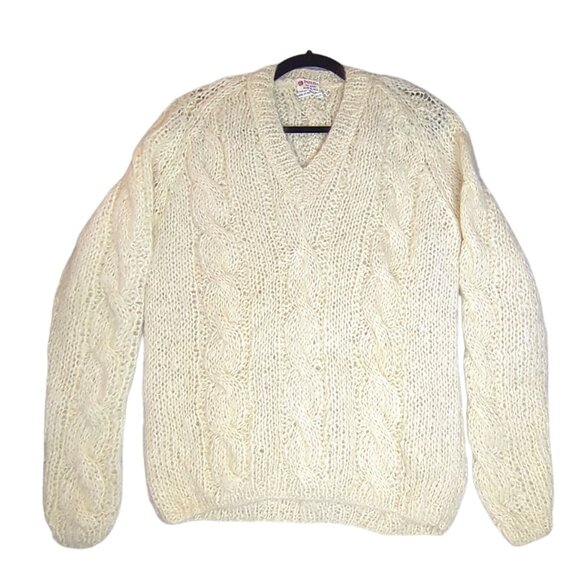 Vintage Impassa Wool & Mohair Fuzzy Cable Knit V-Neck Sweater Made in Italy - Picture 1 of 3